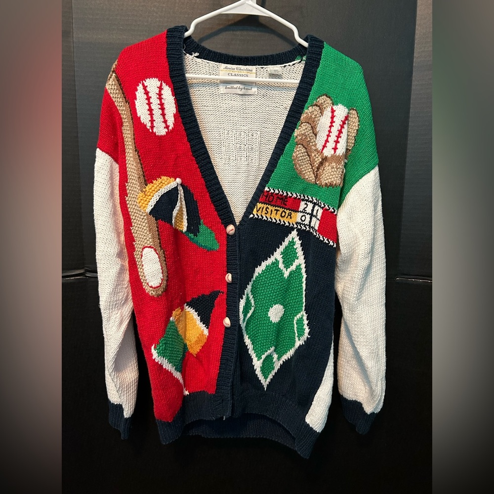 Marisa Christina Classics Women’s M Baseball Sweater Hand Knitted Vintage Detail